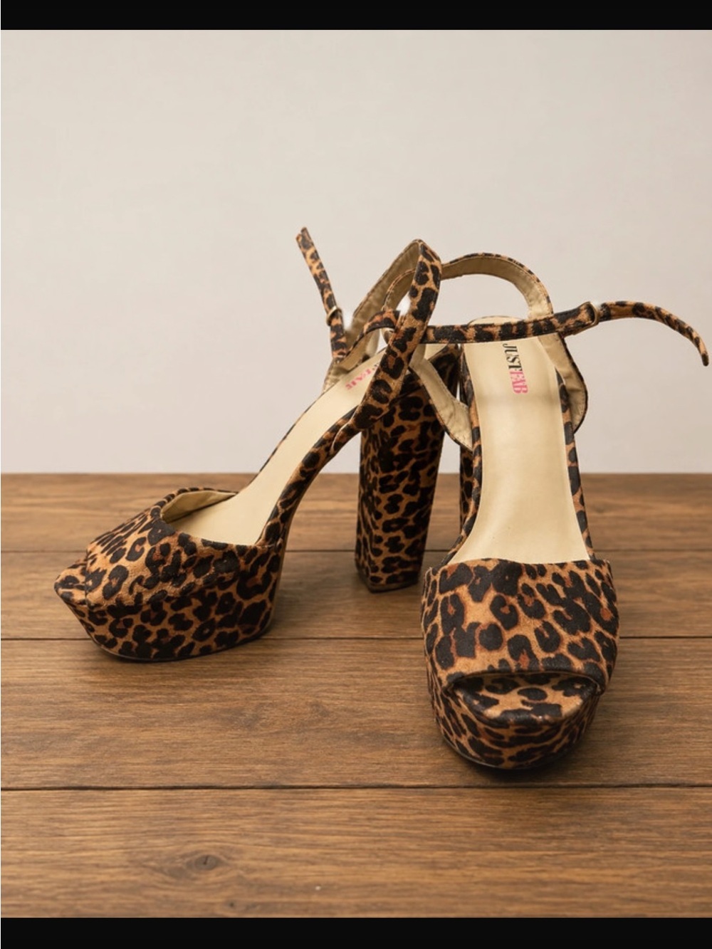 JustFab Leopard Print Platform Sandals - Brown Black